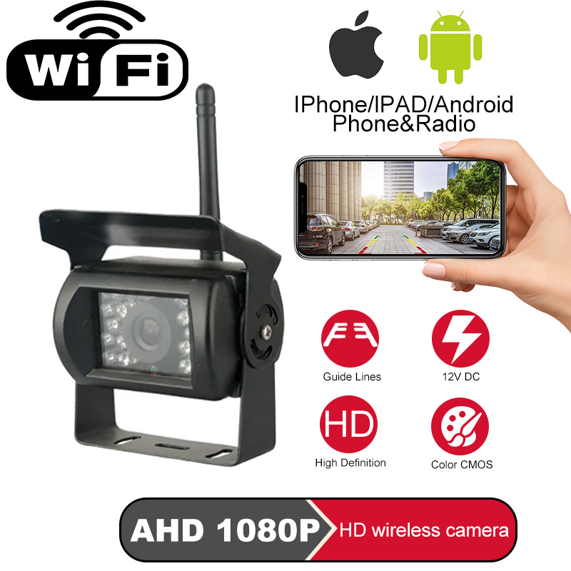 Trail Camera Infrared - Draadloze WiFi-auto-achteruitrijcamera HD Nachtzicht Waterdichte achteruitrijcamera
