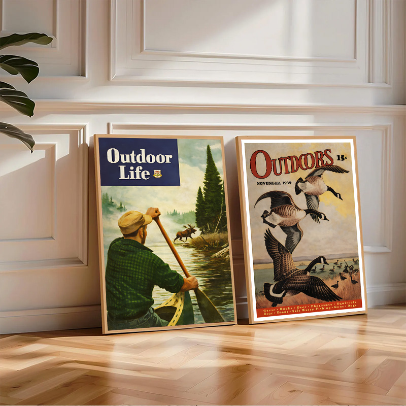 Outdoor Hunting And Fishing Magazines - Vintage Amerikaanse buitenmagazijnposter Jagen Vissen Kamperen