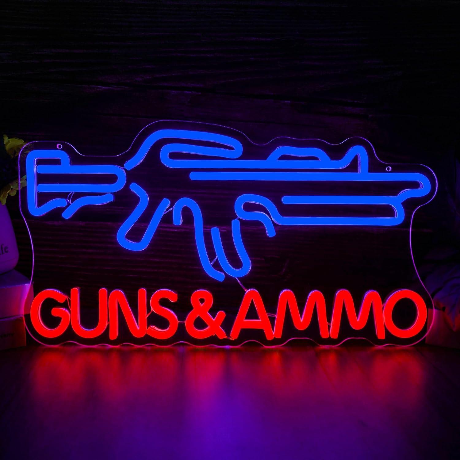 Hunting Outdoor Store - Neonreclame met het thema wapens en