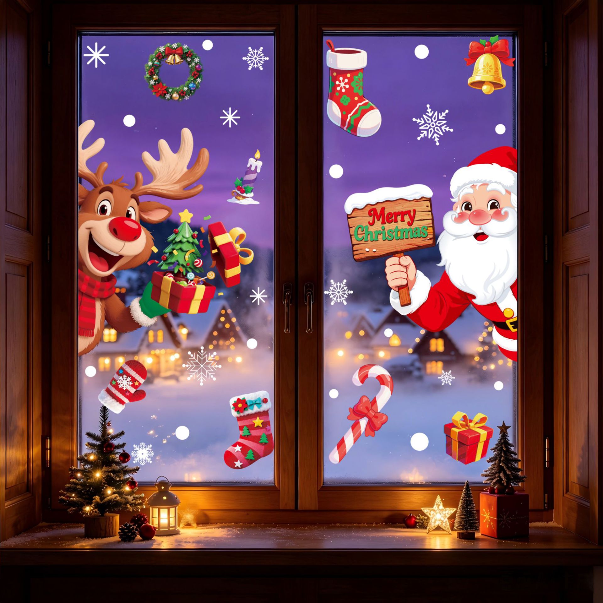 Kerst Statische Glasstickers S - Elk Bugle Call recensie en prijs