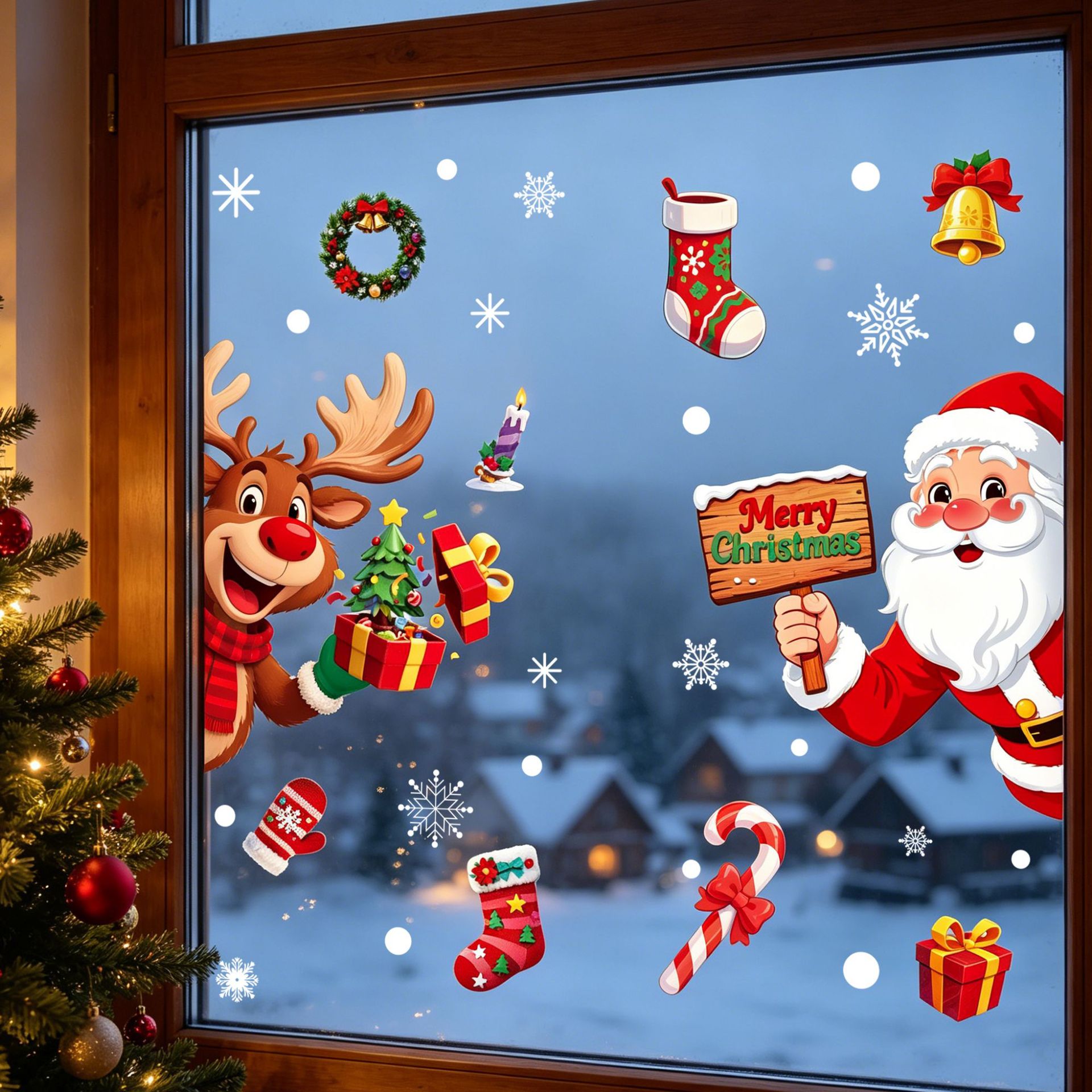 Kerst Statische Glasstickers S - Elk Bugle Call recensie en prijs